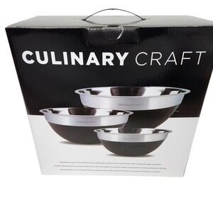 Culinary Craft 3pc Stainless Steel Nesting Mixing Bowl Set Black Kitchen Bowls